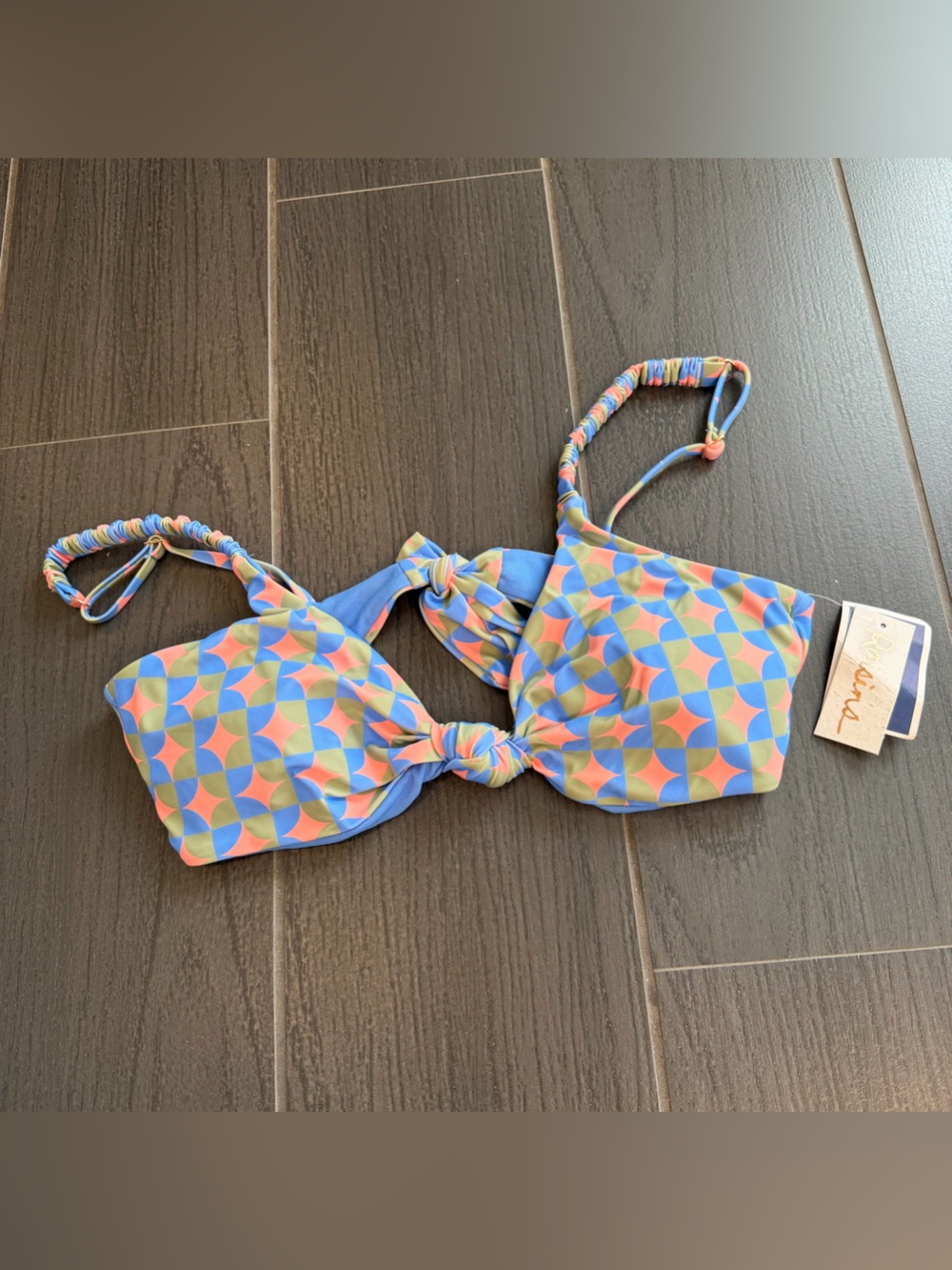 women Geometric Bikini Top in Blue, Pink & Green